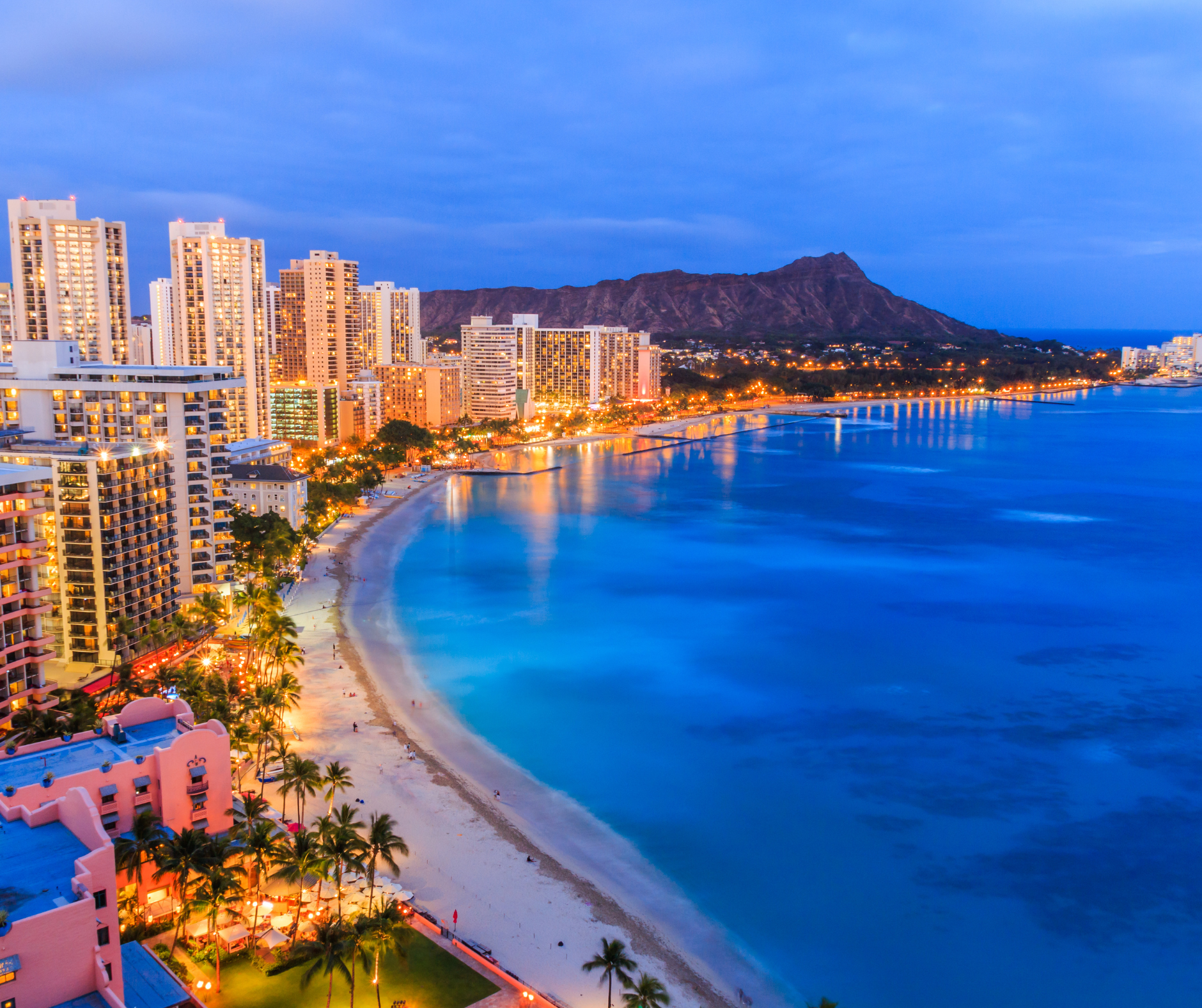 Wikiki Oahu Hawaii with beautiful blue ocean